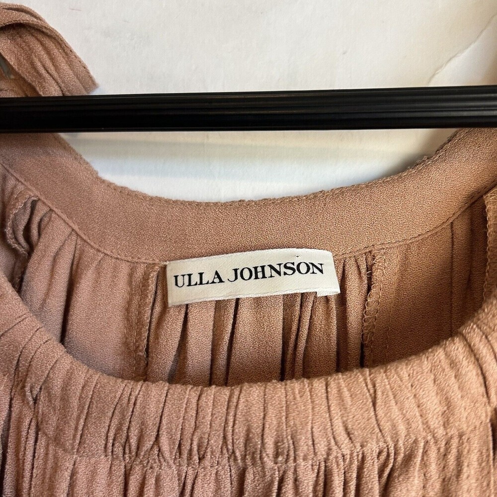 Ulla Johnson Joni Halter Poplin Midi Dress in Clay Size 12 Belted Tie Sleeve - Picture 9 of 10